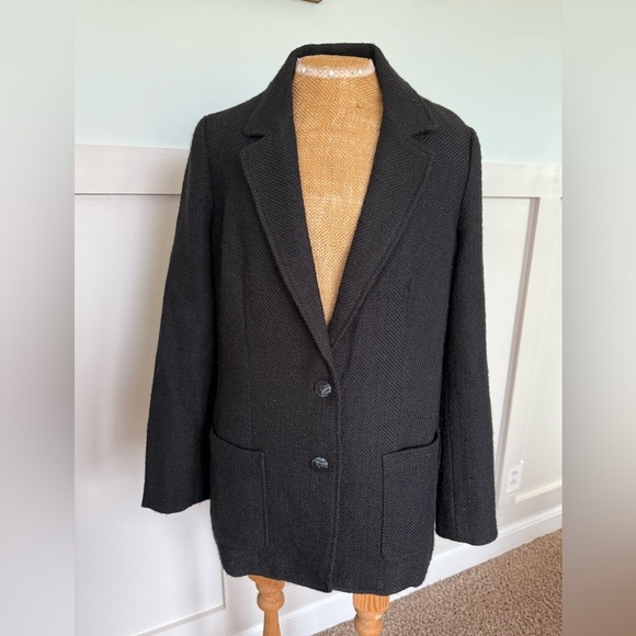 J.Jill Textured woven Knit Blazer Women’s size MED black wool blend 2 button - Picture 1 of 7